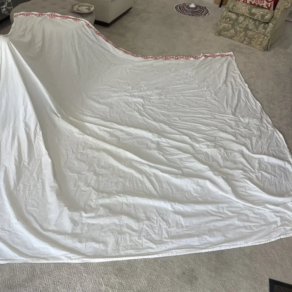 Williams Sonoma Home Italian Cal King Top Sheet White Embroidered Trim Cotton
